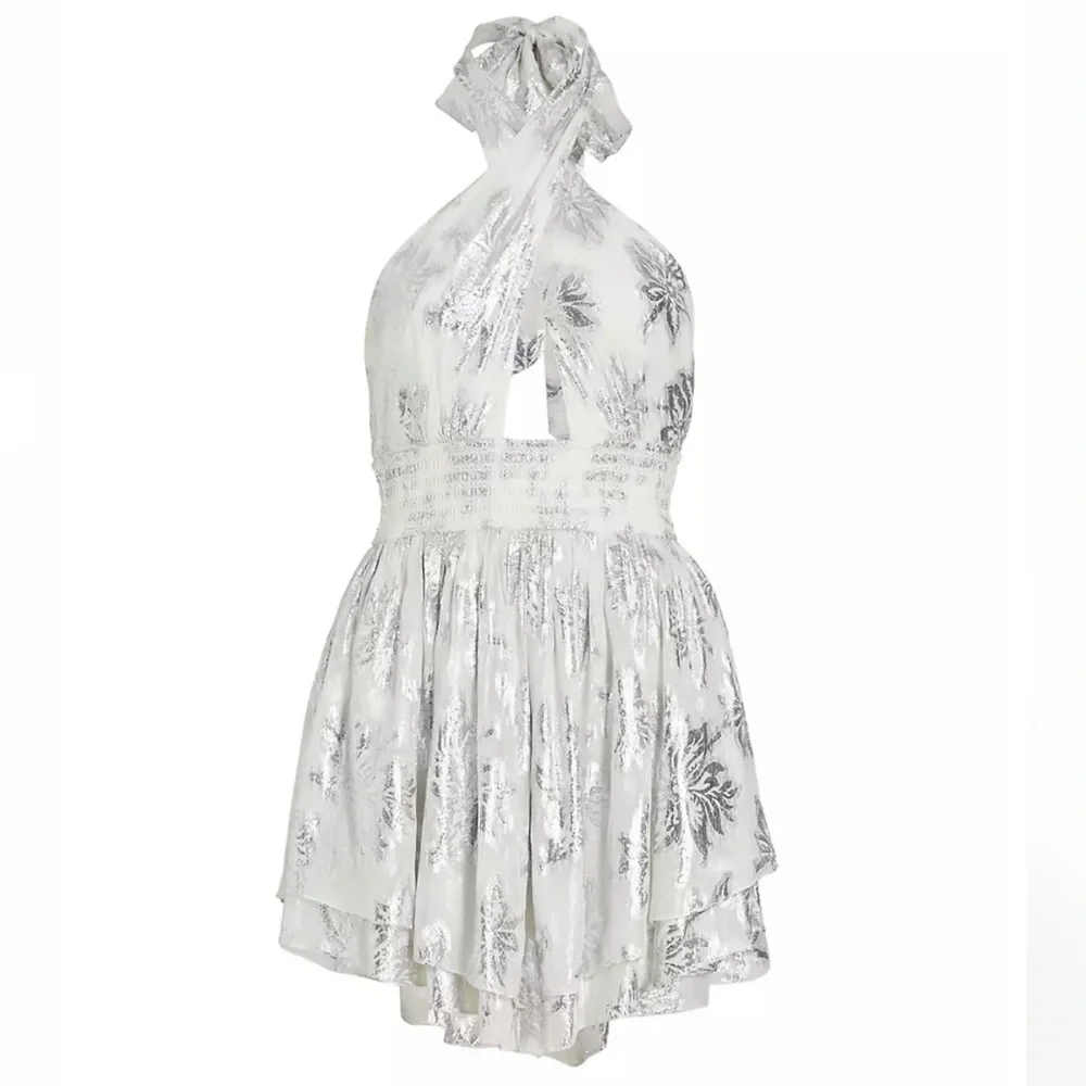 NEW Rococo Sand Metallic Halter Minidress - Picture 6 of 13